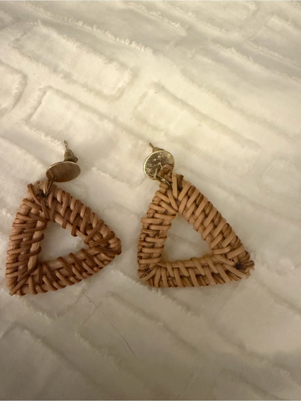 Woven Triangle Drop Earrings in Natural Tan